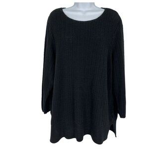 J. Jill Black Side Slits Textured Knit Round Neck & Long Sleeves Sweater Size 2X